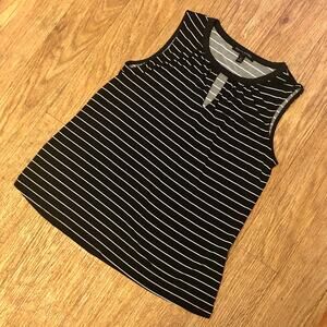 Banana Republic Black White Striped Sleeveless Keyhole Blouse Size XS